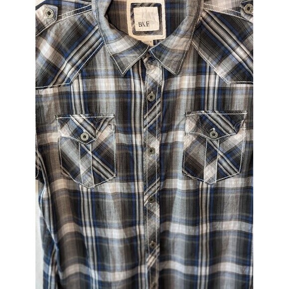 Men's BKE Blue/White Plaid Collared Button Up Short Sleeve Shirt Size Large - Picture 2 of 6